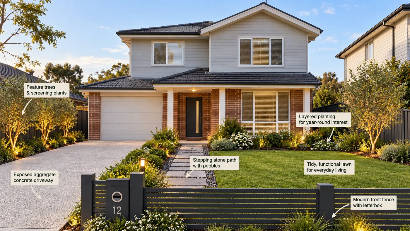 A backyard shown before and after an AI garden planner redesign