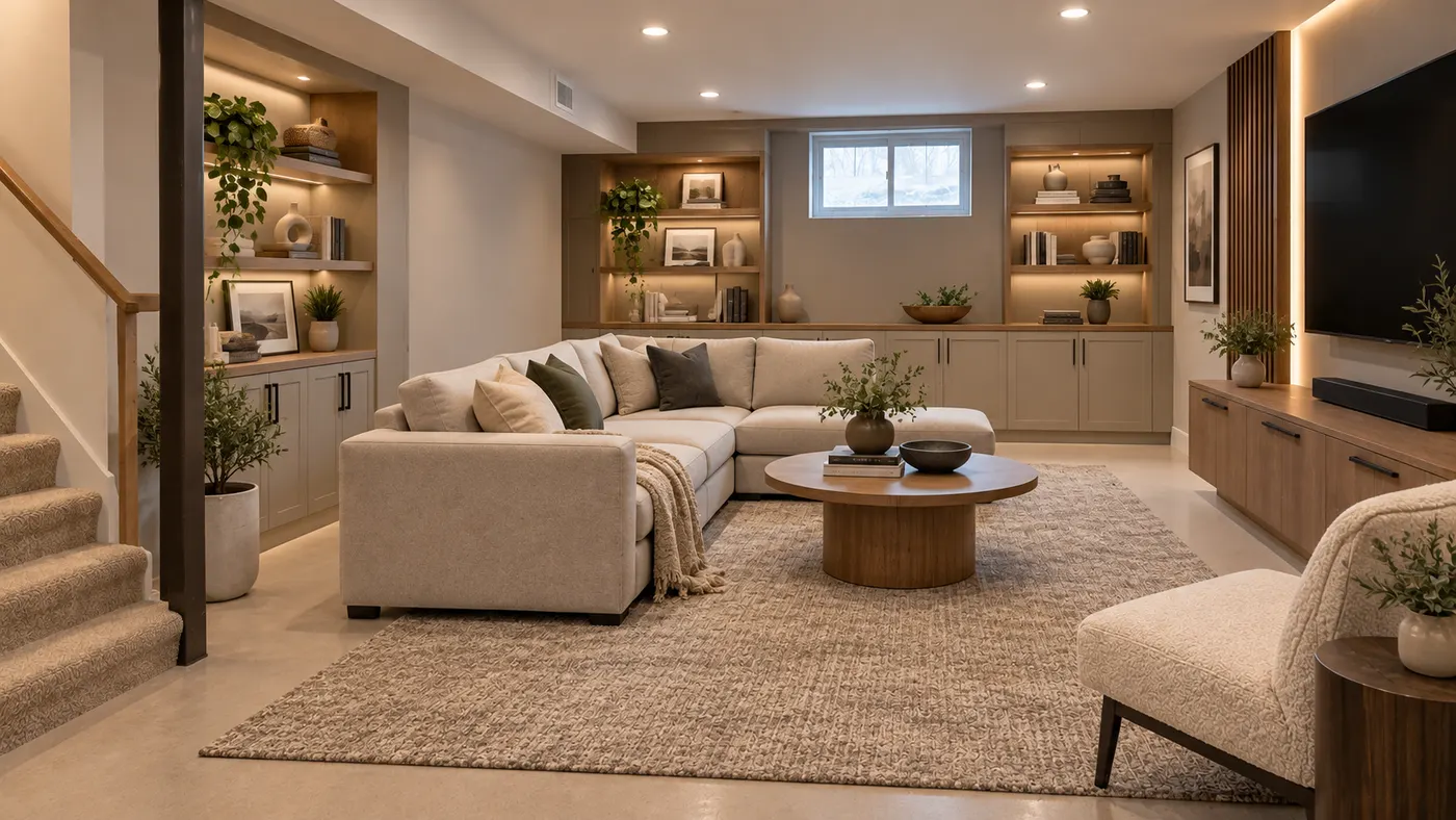 Basement interior design — Modern — after