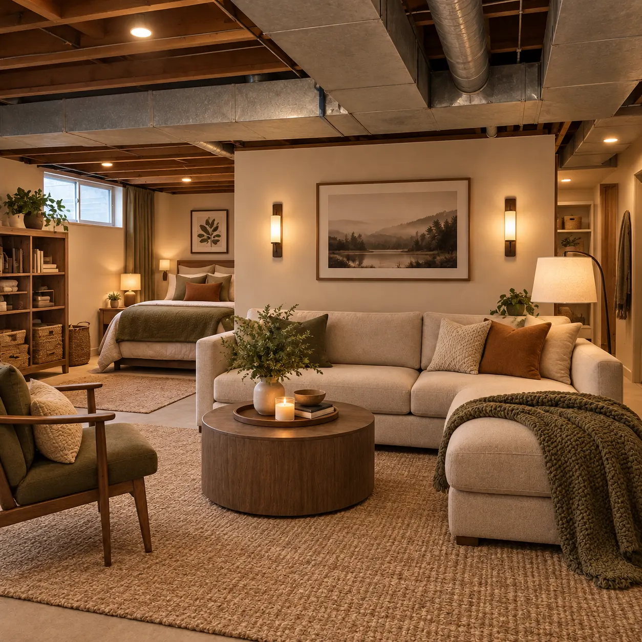 A basement redesigned in a Japandi style — after