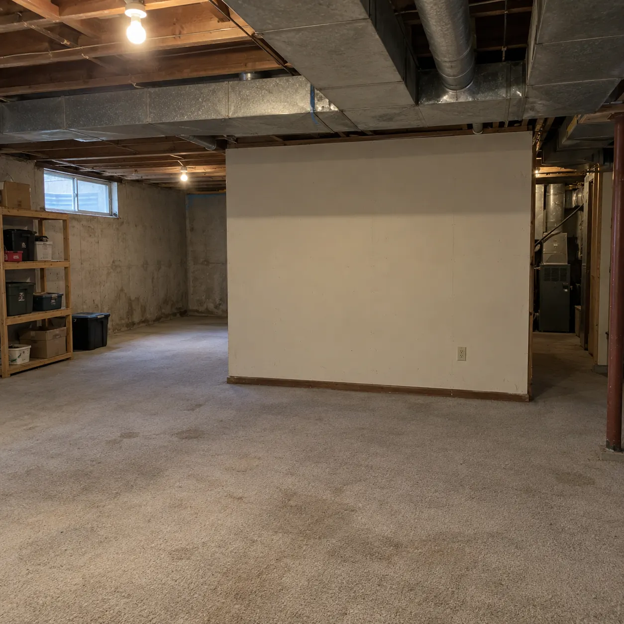 A basement redesigned in a Japandi style — before