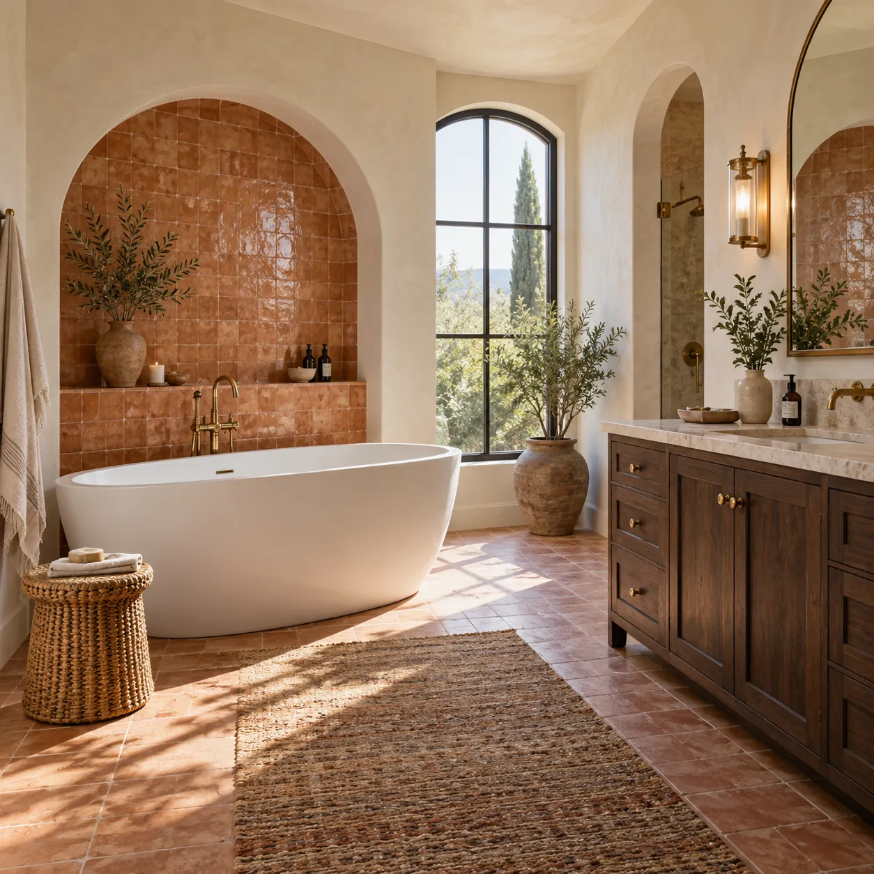 Separate Mediterranean bathroom used only as a style reference