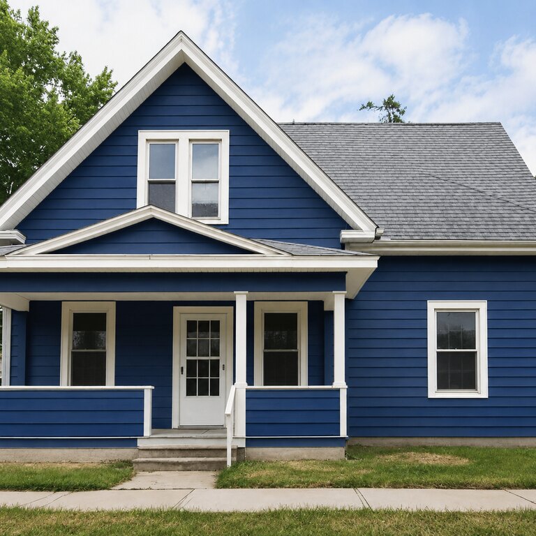 A house shown in a navy exterior colour