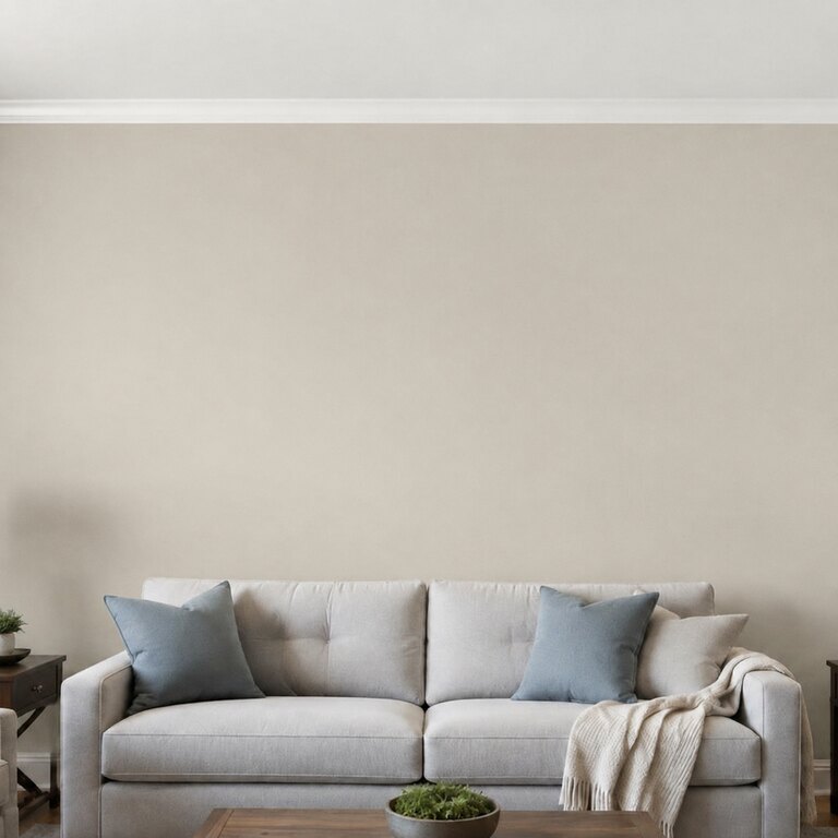 A room wall repainted a warm greige