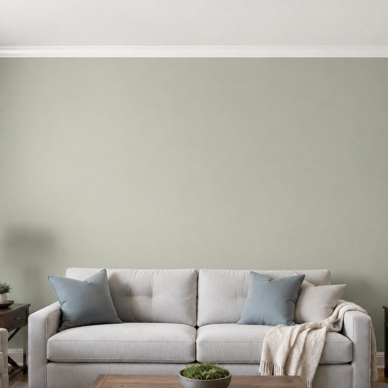 A wall shown in a sage green paint colour