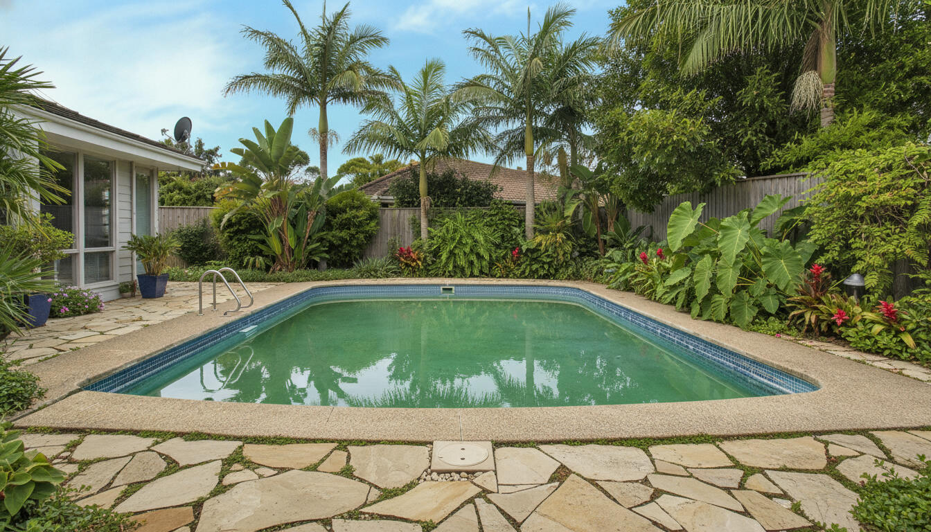 Tropical pool redesign generated with HausDraft