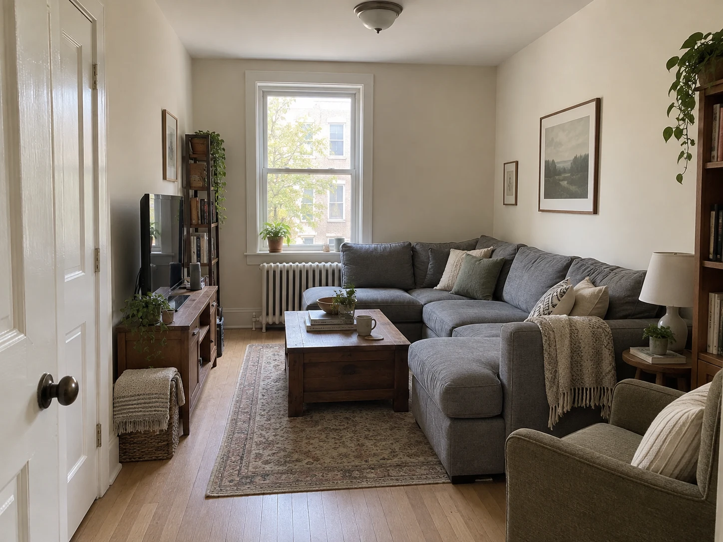 Slim sofa + clear path — before